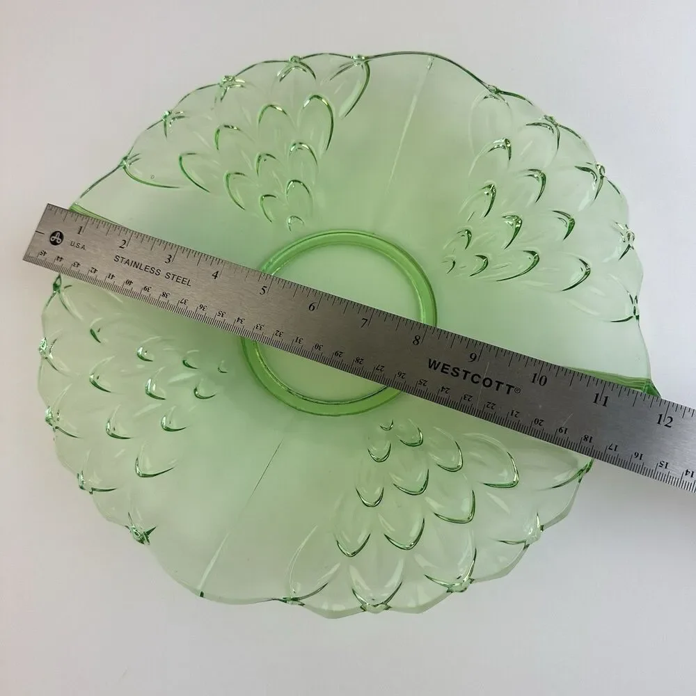 STÖLZLE Hermanova Czech Green Uranium Glass Handled Tray Art Deco Plate GLOWS